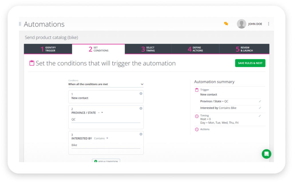 Crm centrixone image automations conditions
