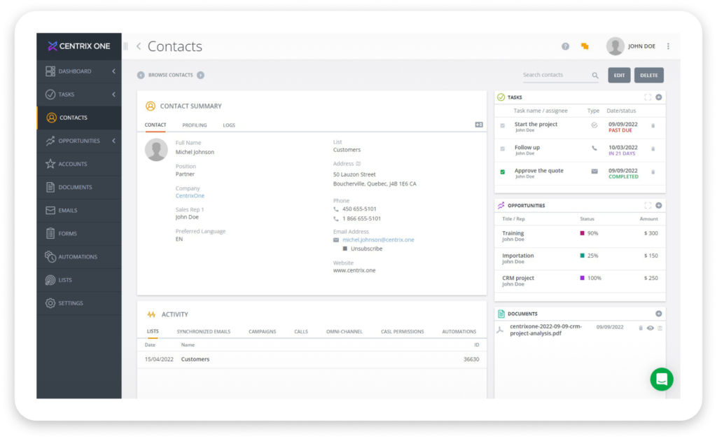 CRM Centrixone Image Contacts