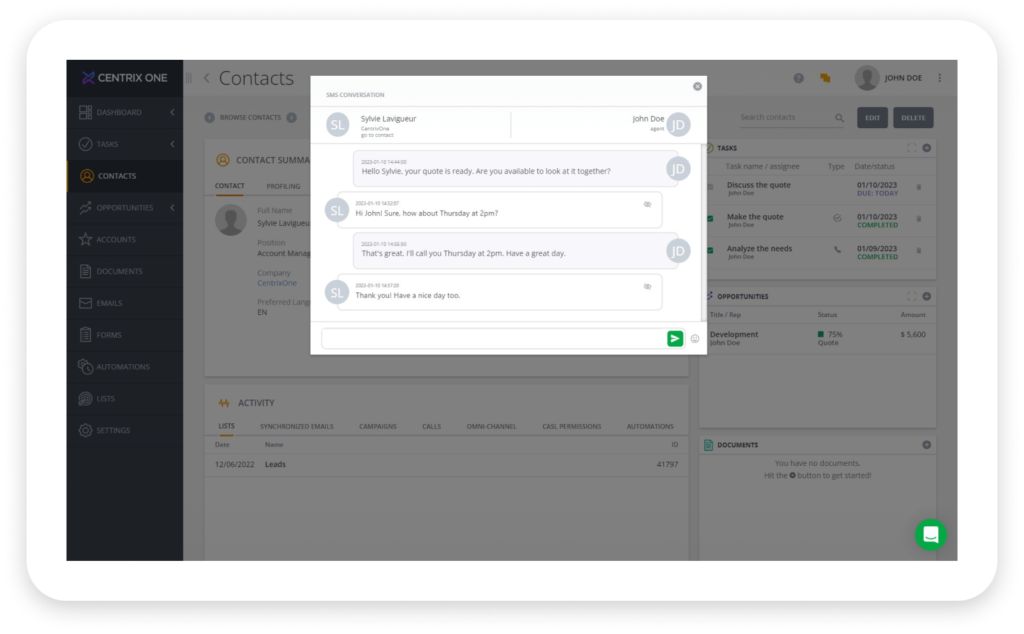 CRM Centrixone Image SMS