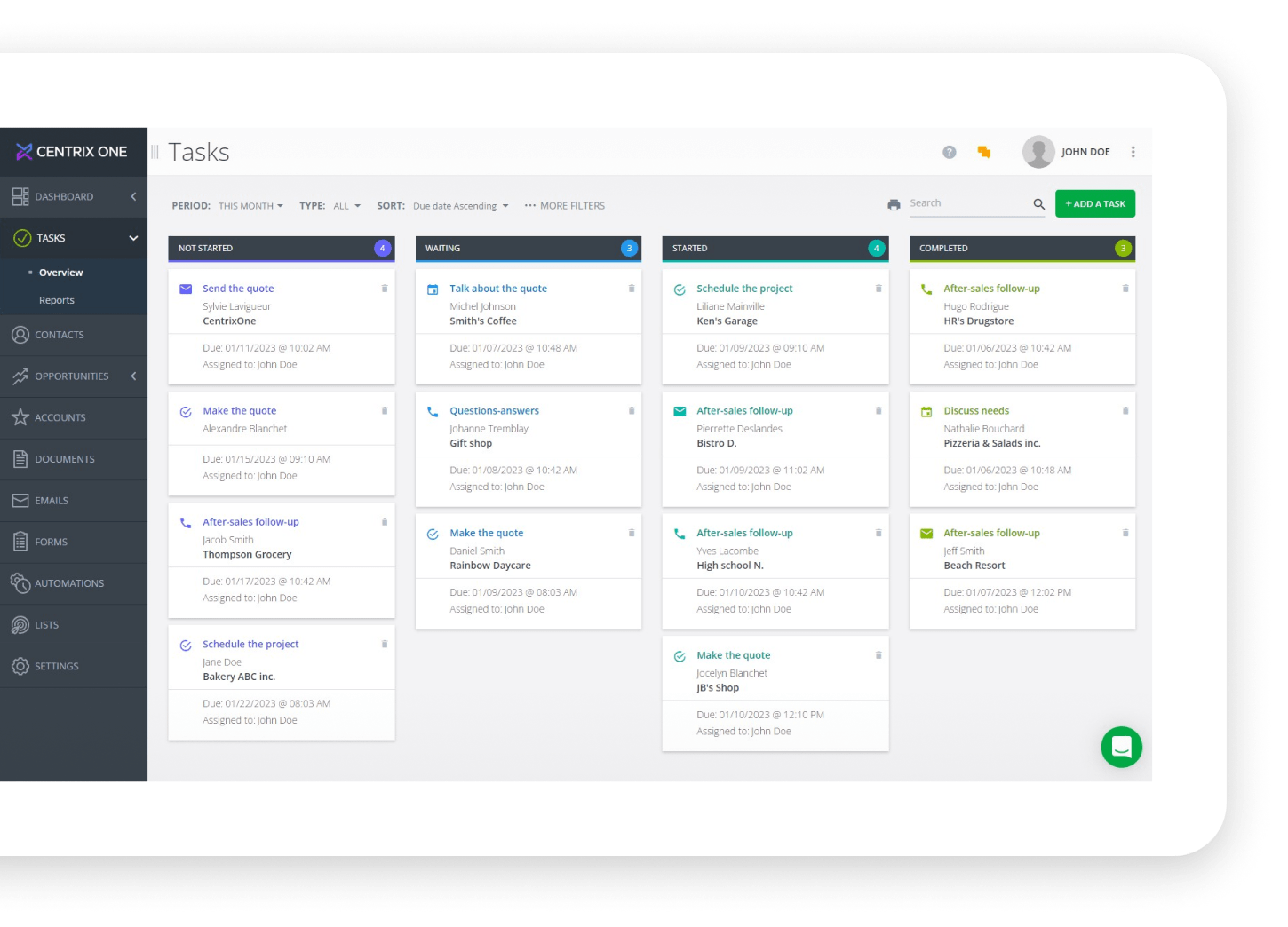CRM CentrixOne Interface Tasks Cropped