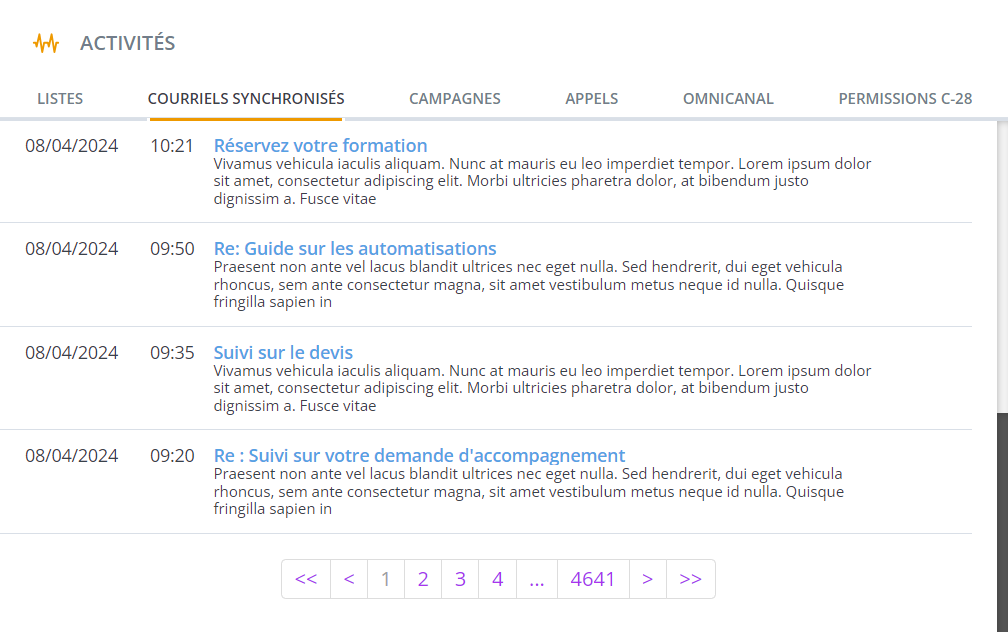 Crm centrixone synchronisation courriels